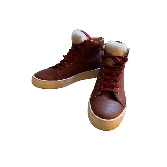 MaiMai Womens Leather High Top Trainer Sneakers Lace-Up Size 6US Burgundy - Picture 2 of 8